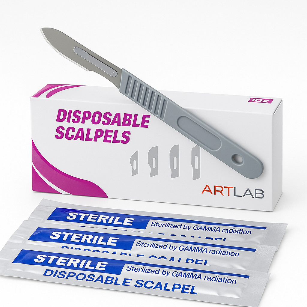 10PC DISPOSABLE SCALPELS #22-SINGLE USE – DISSECTING, SURGICAL, DERMAPLANING