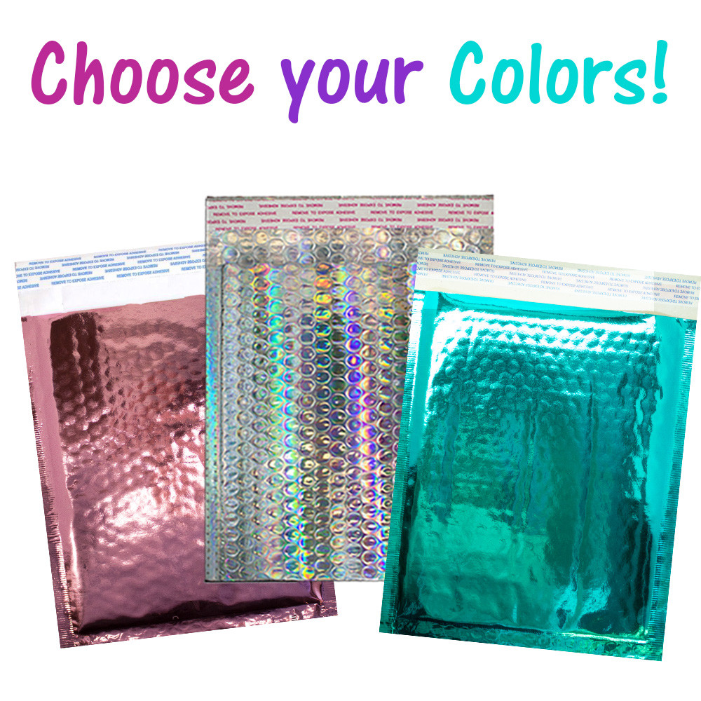 8.5×12 Holographic, Pink, Teal METALLIC BUBBLE MAILERS, Poly Padded Envelopes!