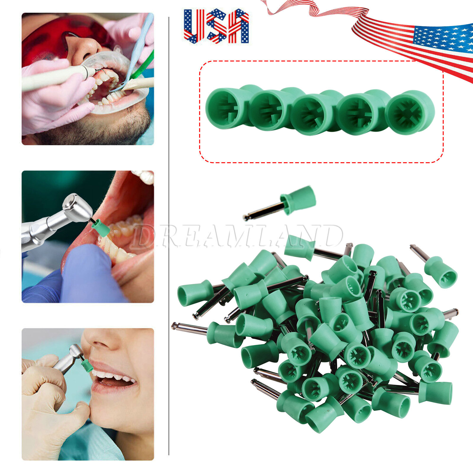 100 Dental Soft Prophy Cup Rubber Polish Brush Polishing Teeth Latch Type