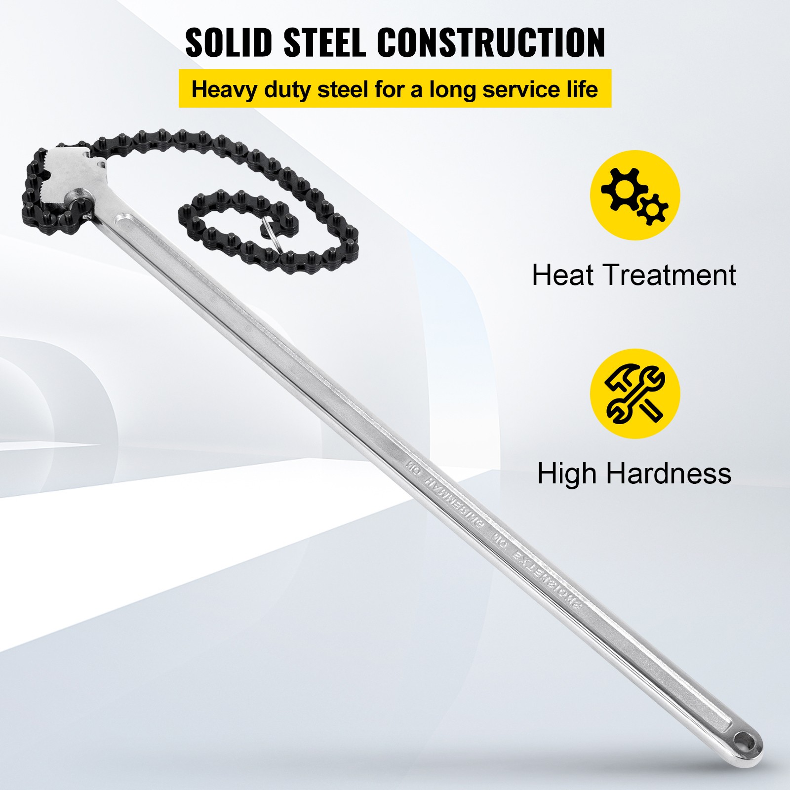 VEVOR 24″ Chain Wrench Steel Straight Handle Tool 22″ Chain 6.7″ Capacity