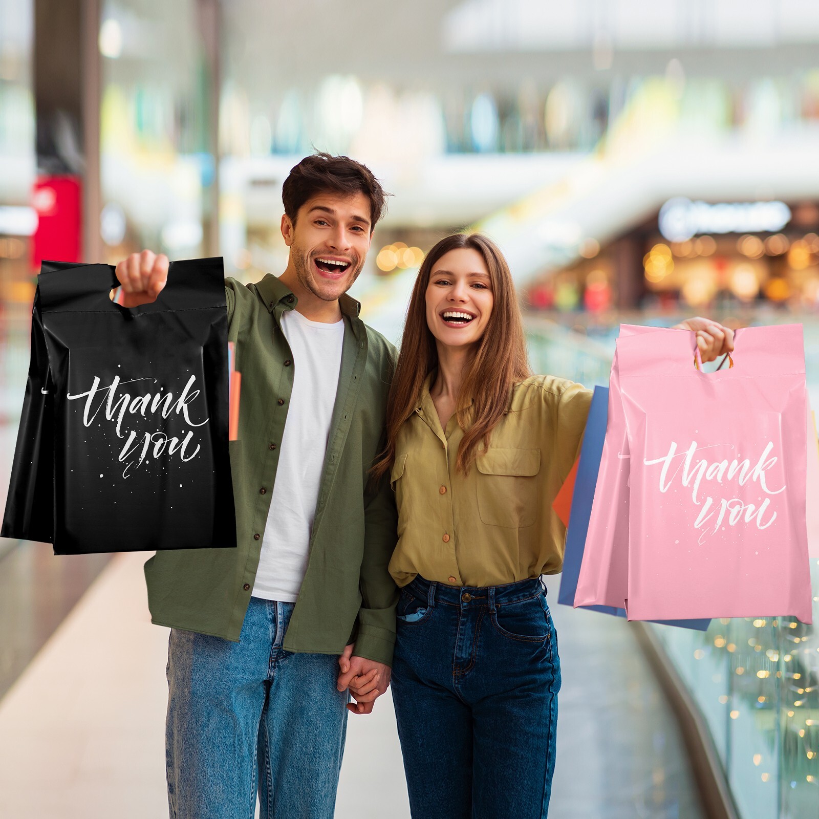 Poly Mailers w/Handle Shipping Bag Upgrade Design Thank You Poly Bag Pink Black