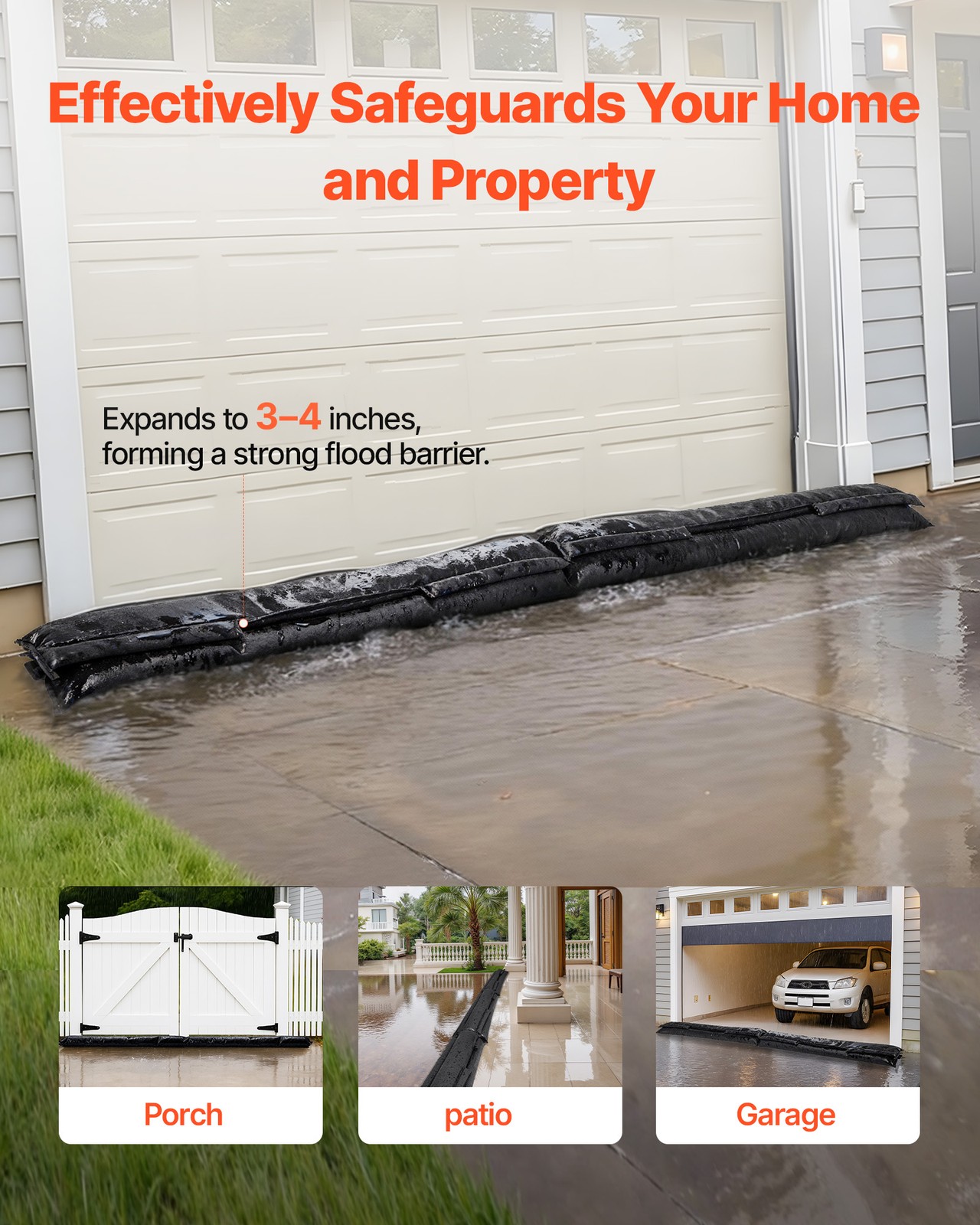 VEVOR Flood Barrier 5 x 0.7 ft Reusable Flood Bags Activated by Water 4 Pack