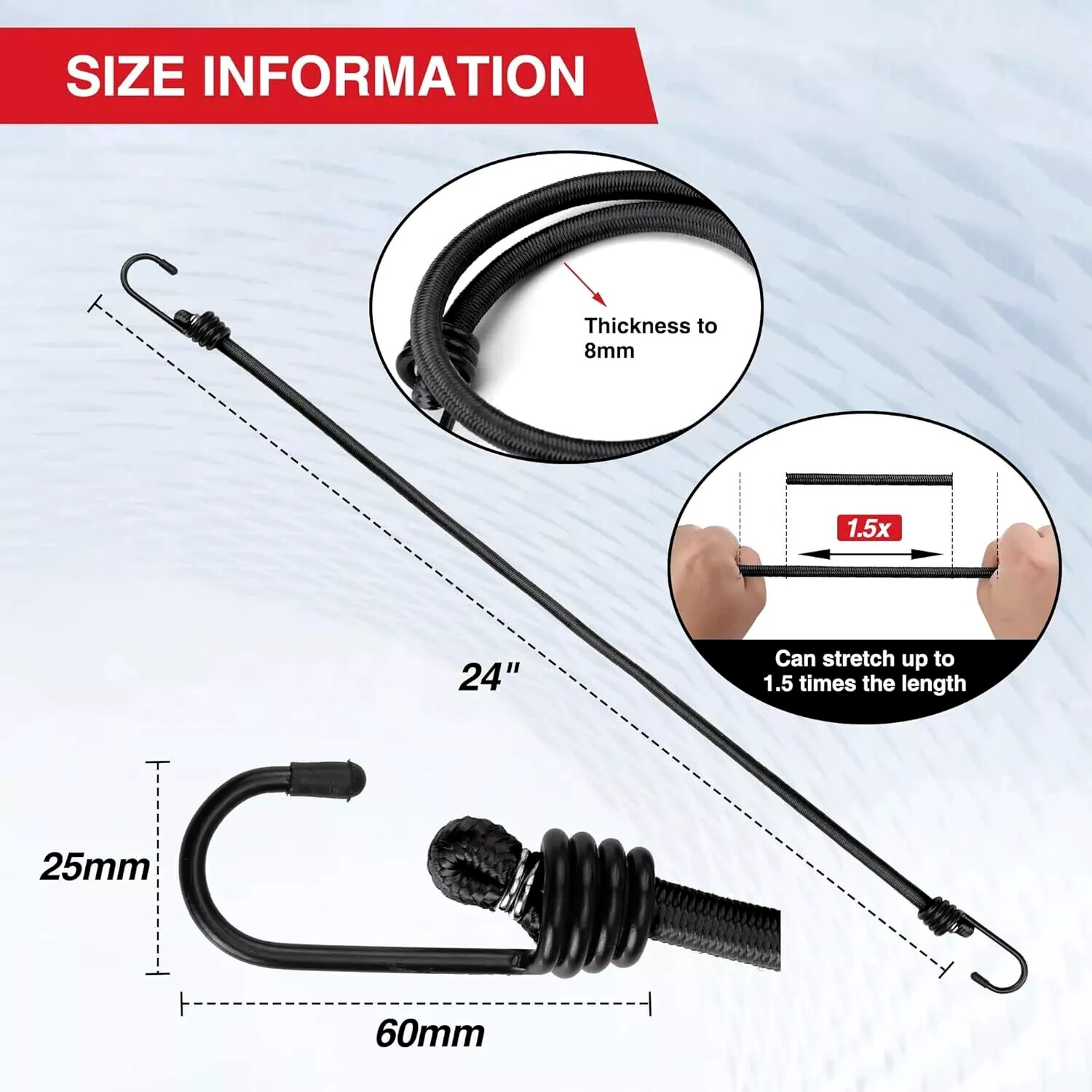 8mm HEAVY DUTY BLACK MARINE GRADE BUNGEE CORD Tarp Tie Down Strap 12-20-30-40″