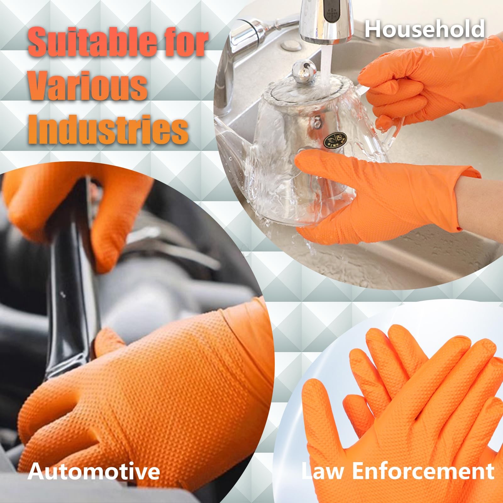 GP CRAFT Heavy Duty Orange Diamond Grip 8mil Nitrile Gloves Industrial Grade…