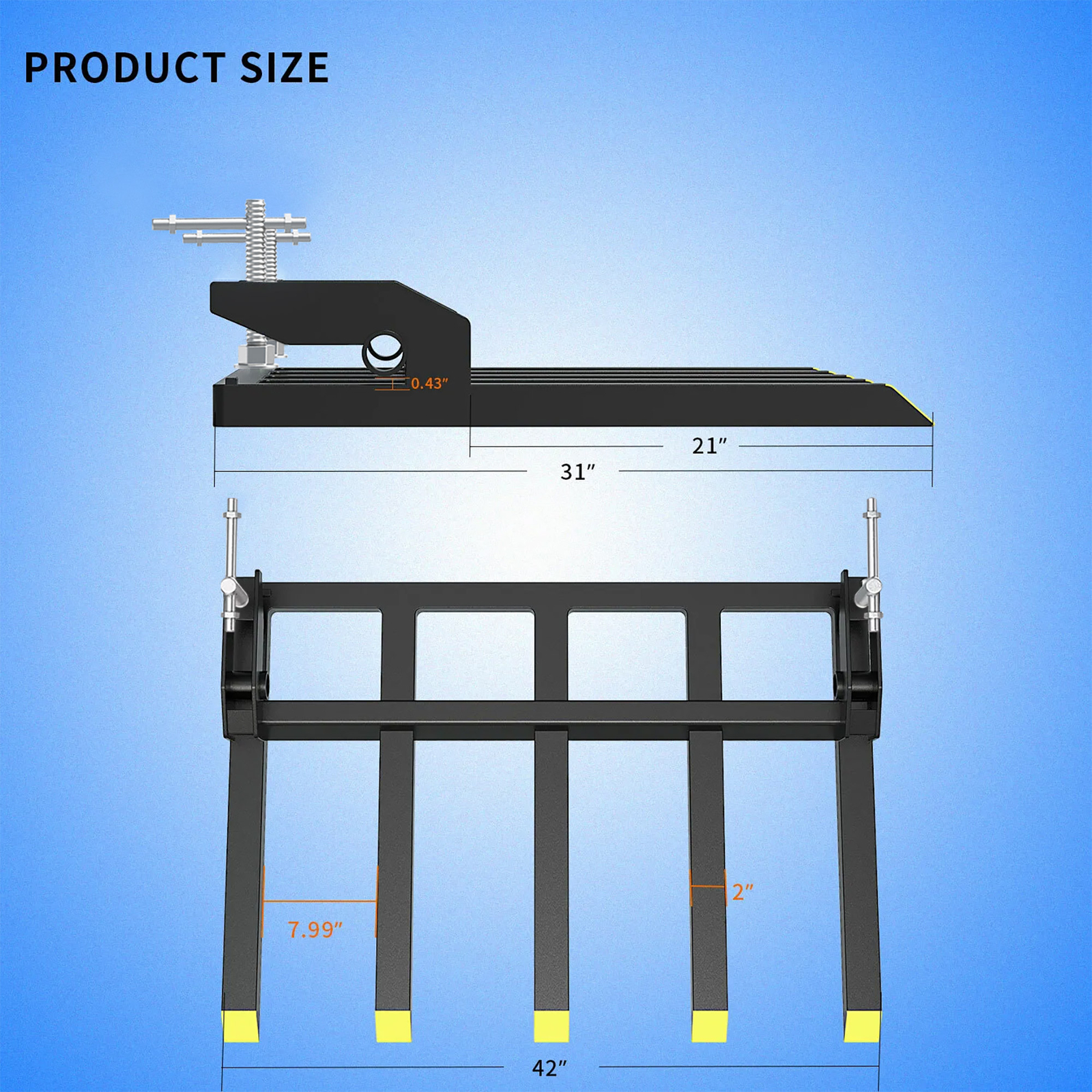 42″ Clamp on Heavy Duty Debris Fork for Tractor Skid Steer BucketsTrash Forks US