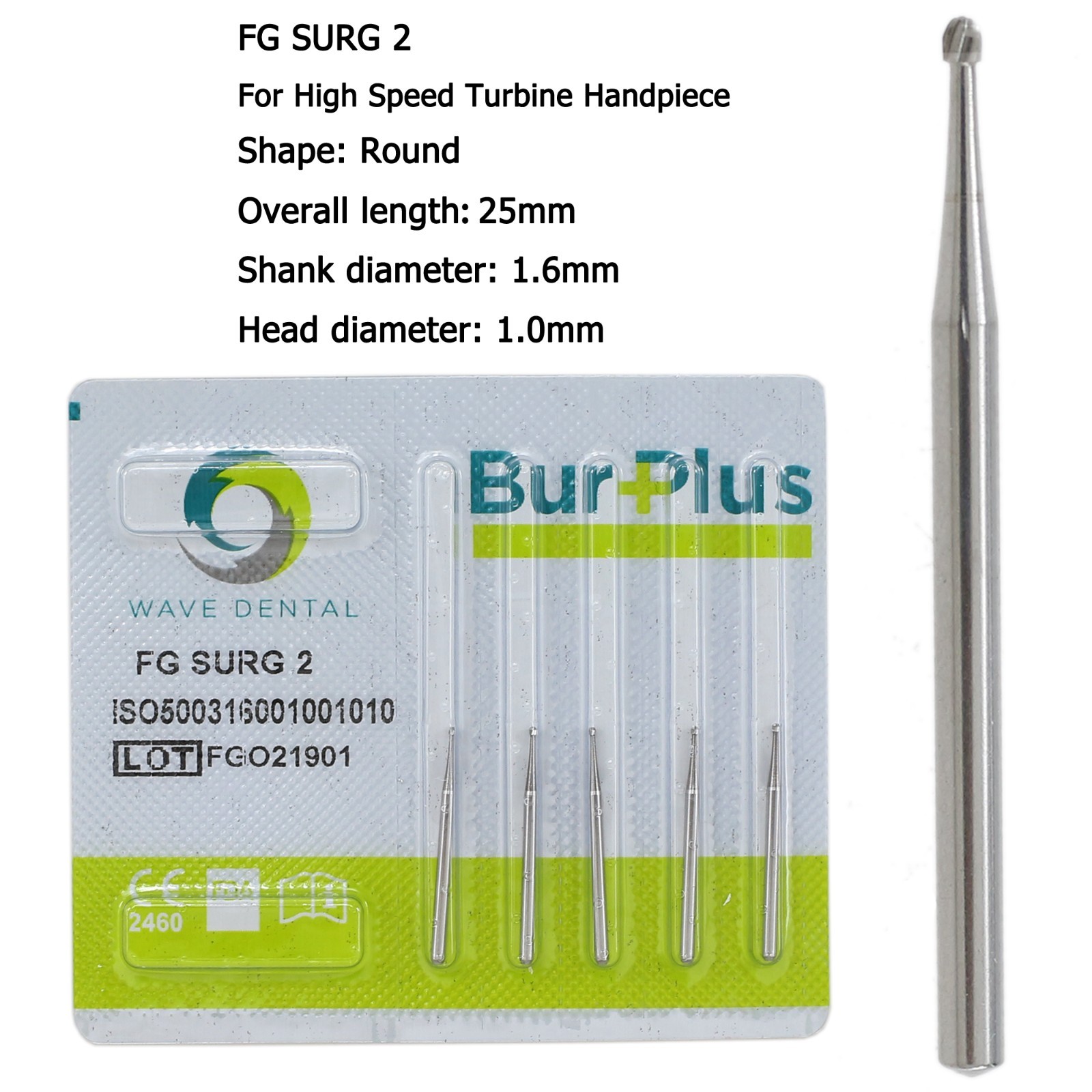 WAVE Dental Round Surgical Burs Carbide Bur High Speed Long FG / FG SURG 2 4 6 8