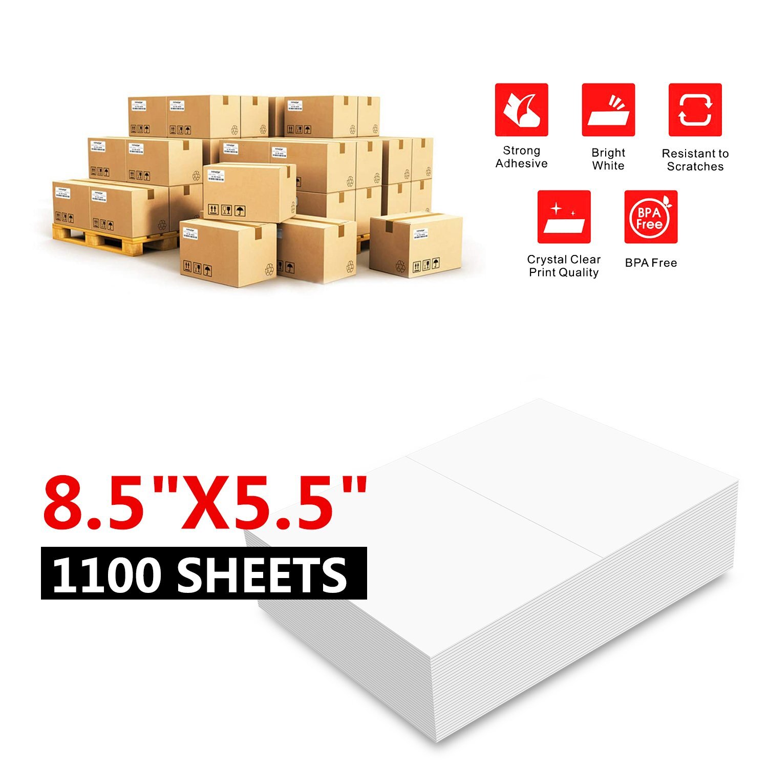 1100 Premium 8.5″X 5.5″ Self Adhesive Shipping Labels Half Sheet for Laser