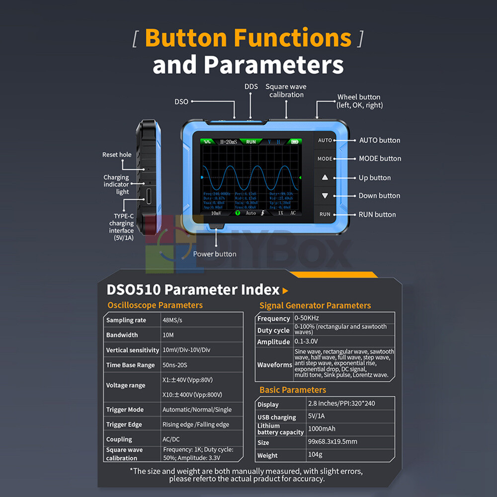 FNIRSI DSO153 /DSO510 Oscilloscope / Signal Generator / LCR-P1 Transistor Tester