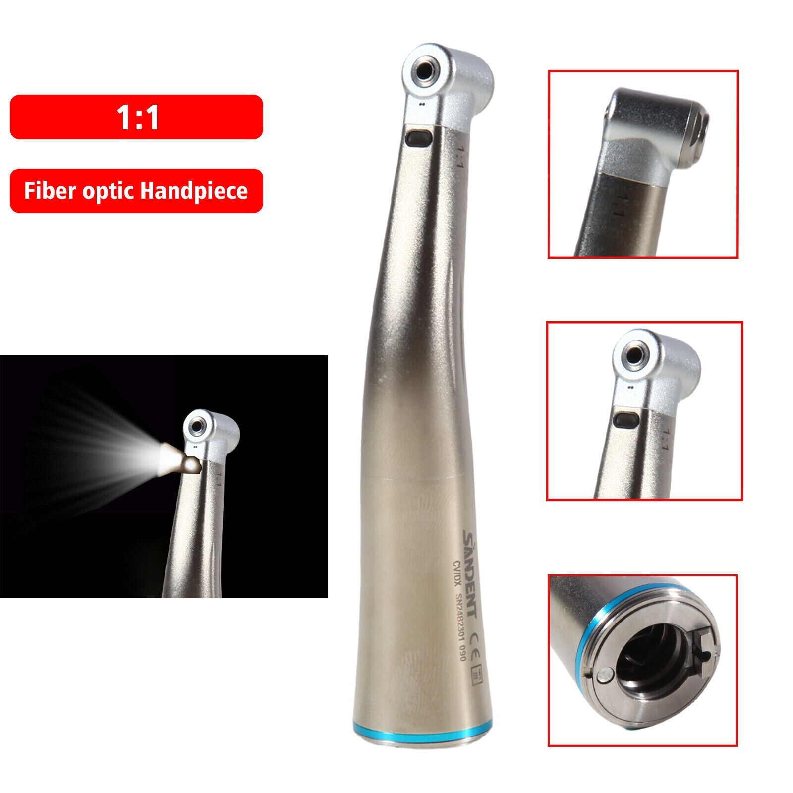 Dental LED Light Fiber Optic Contra Angle 1:1 Low Speed Handpiece DS USA