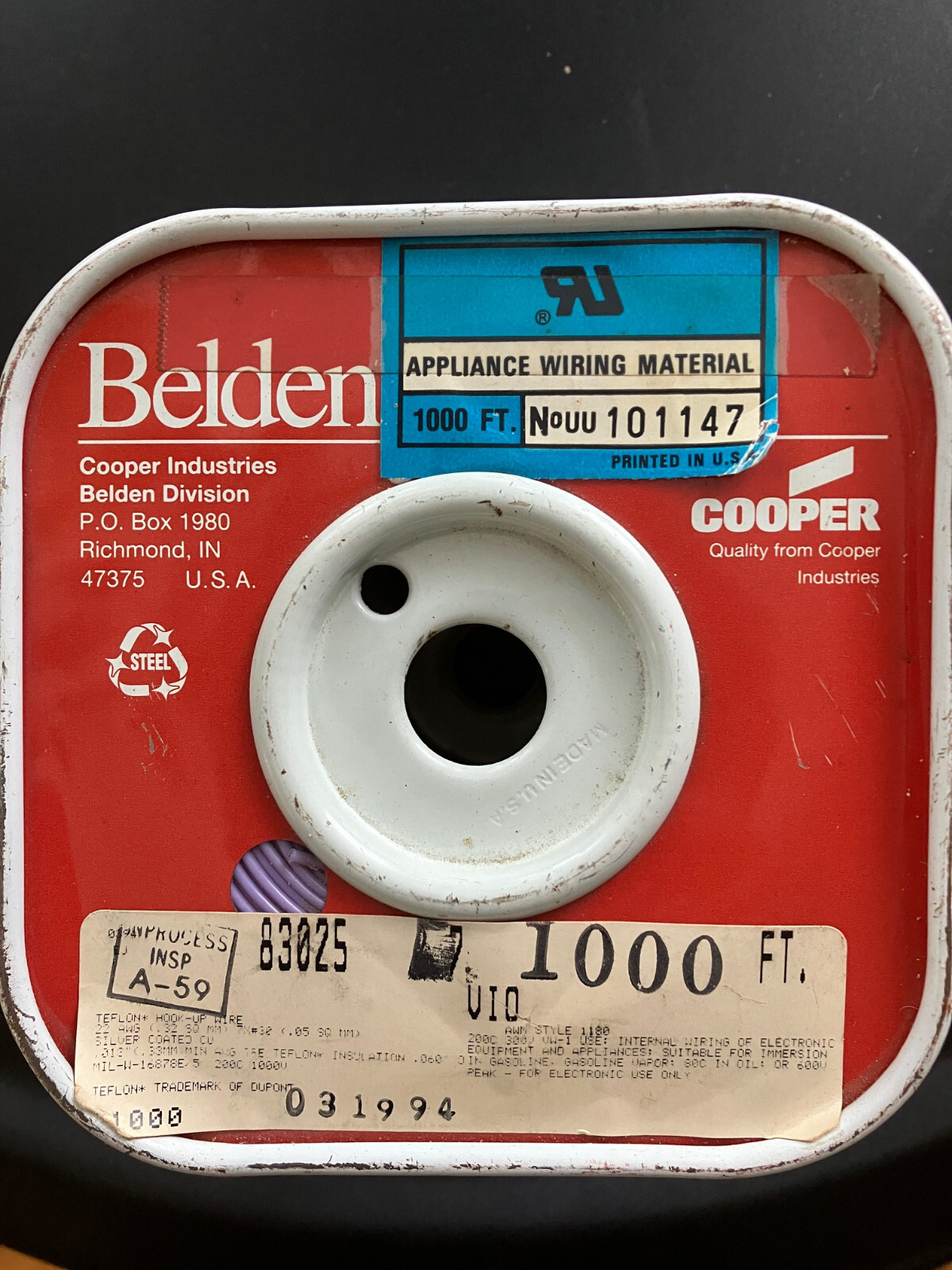 BELDEN 83025 – Lead Wire, #22 Str SPC, TFE Ins, AWM 1180 700Ft.