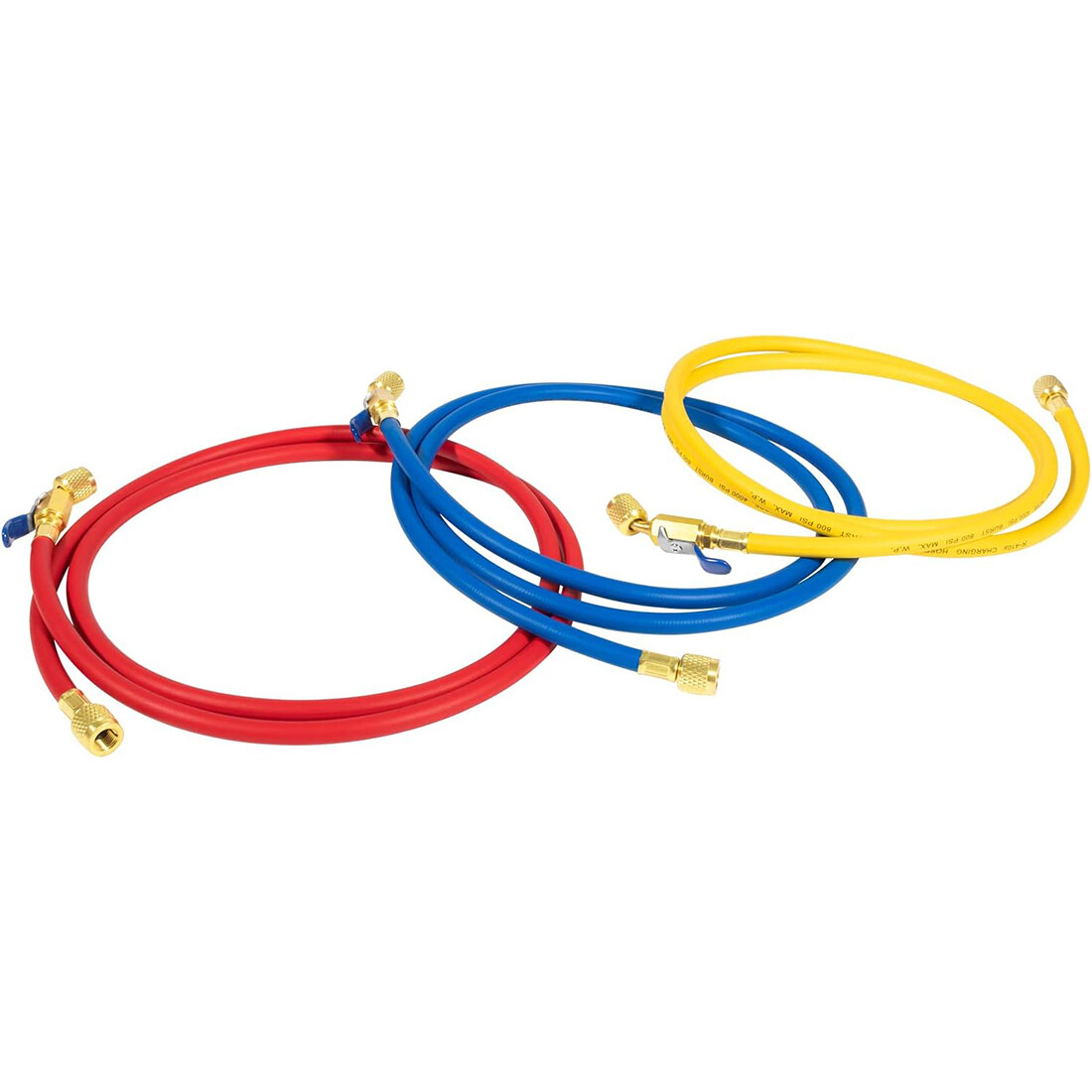 3 Pack 29986 Plus II 1/4″ Red Blue Yellow Charging Hose Compact Ball Valve 72″