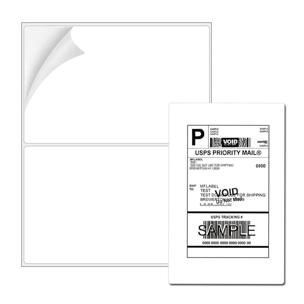 8.5×5.5 Half Sheet Shipping Labels for Laser & Inkjet – 2 Per Page Self Adhesive