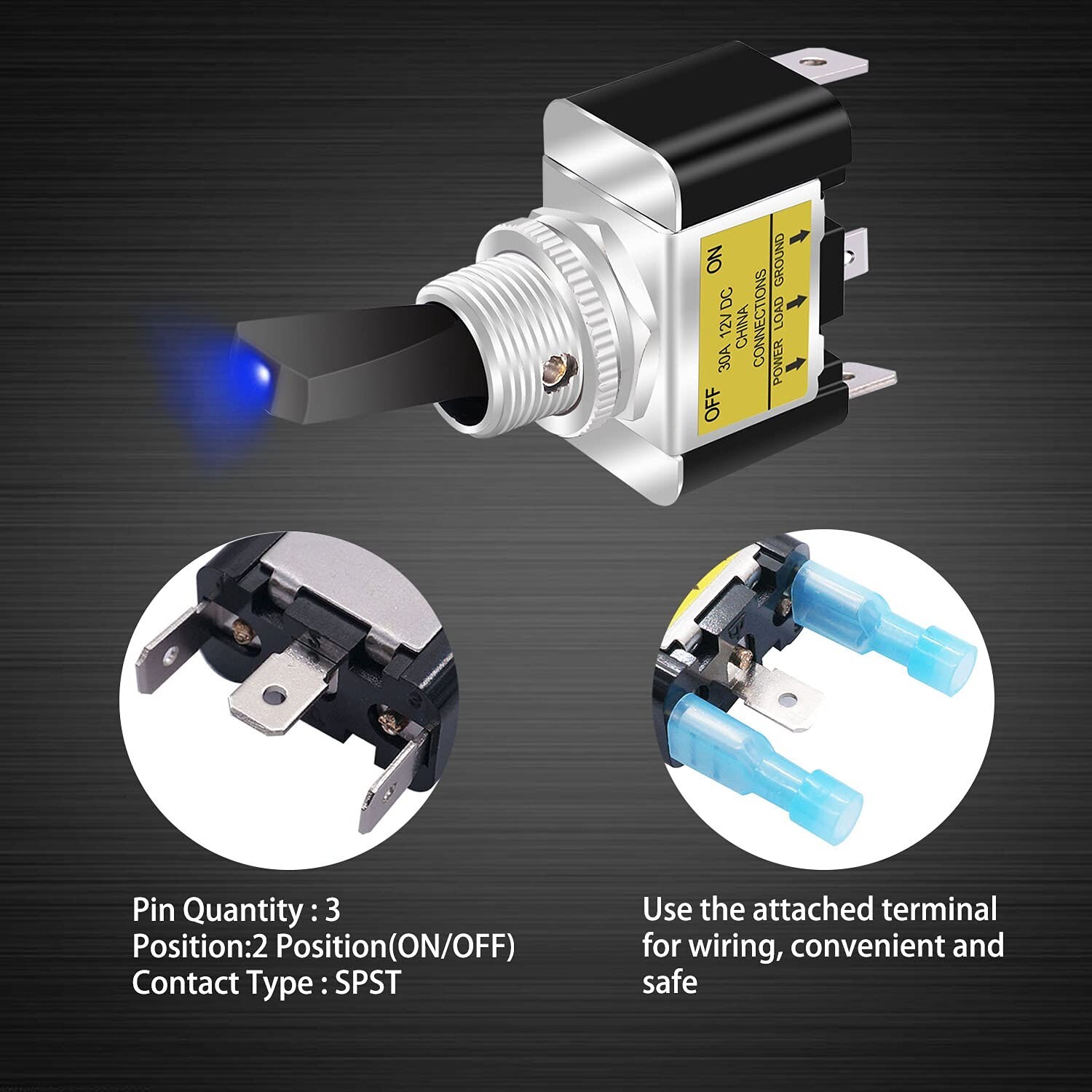 3Pcs 12V 30A Blue LED Light Toggle Rocker ON/OFF Switch 3Pin Marine Car Boat ATV