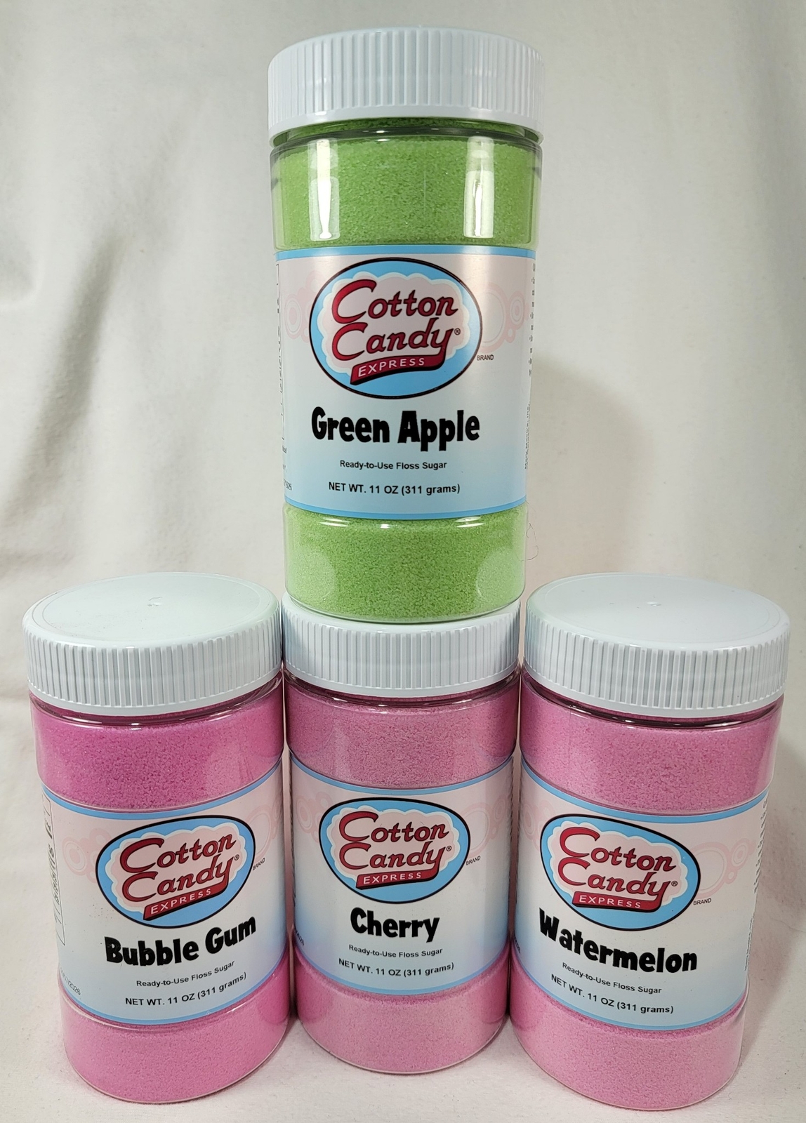 Cotton Candy Express Floss Sugar 4-Pack CHERRY GREEN APPLE WATERMELON BUBBLE GUM