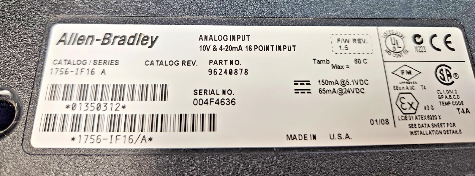 Allen Bradley 1756-IF16/A ControlLogix 16 Point Analog Input Module FREE SHIP!!