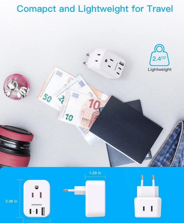 HANYCONY European Travel Plug Adapter USB C, International Adapter, US…
