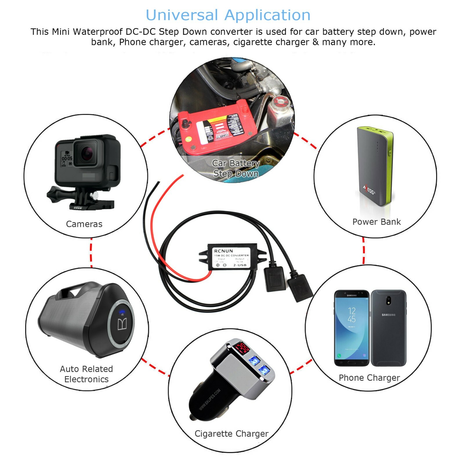 US DC-DC 12V to USB 5V 3A Converter Regulator Step Down for Car GPS Smartphone
