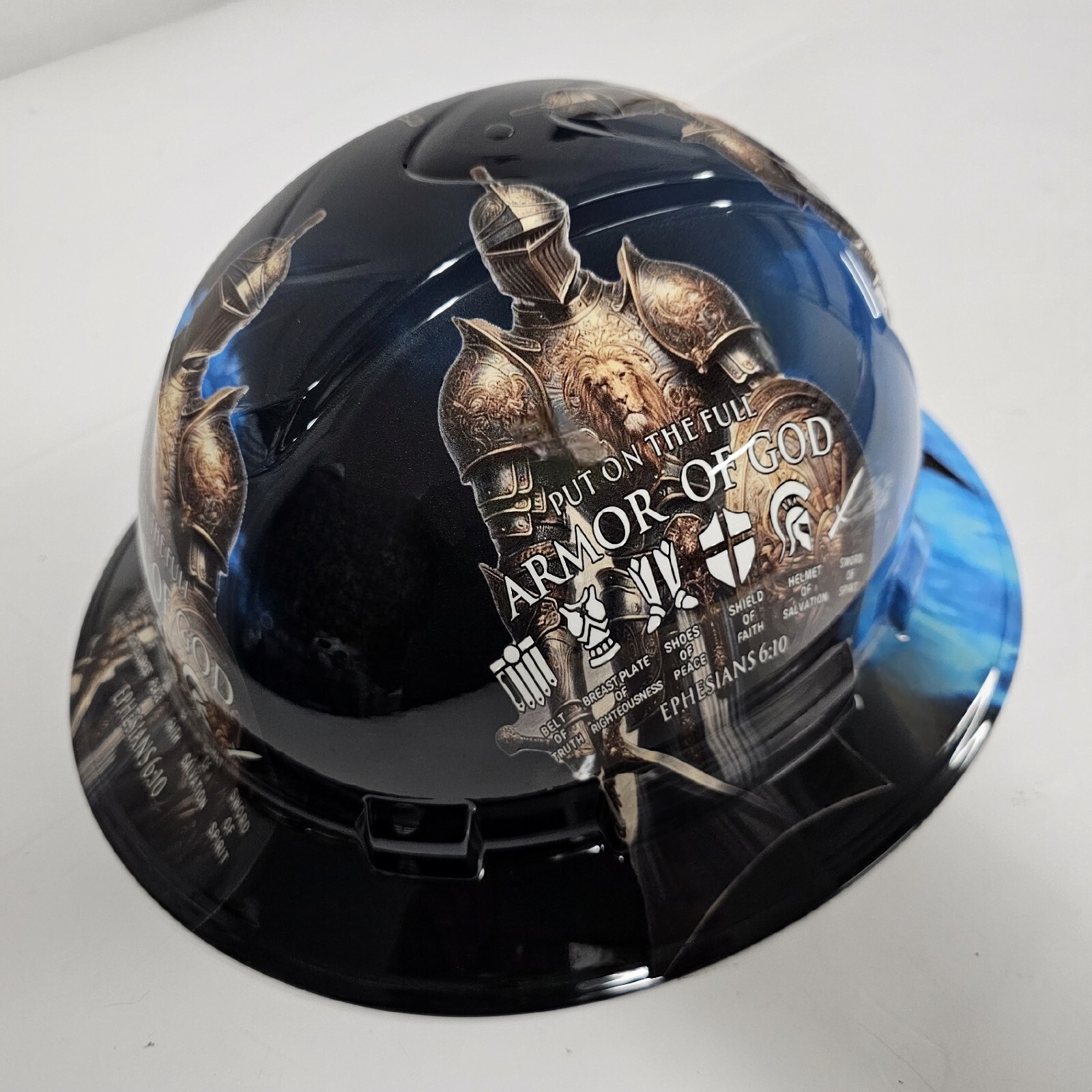 full brim hard hat custom hydro dipped IN THE FULL ARMOR OF GOD , RELIGOUS NEW