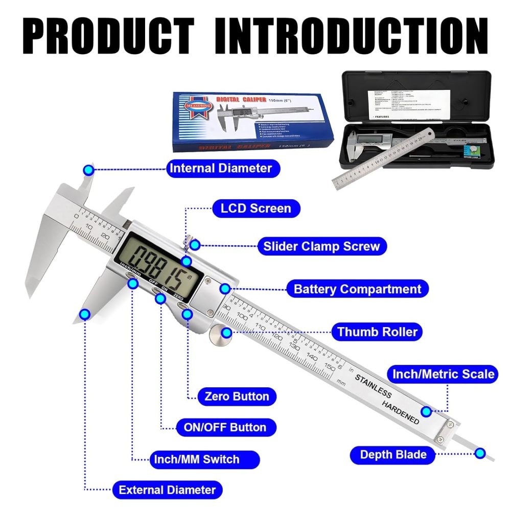 6″ 150mm Digital Caliper Electronic Micrometer LCD Measuring Tool with Fraction