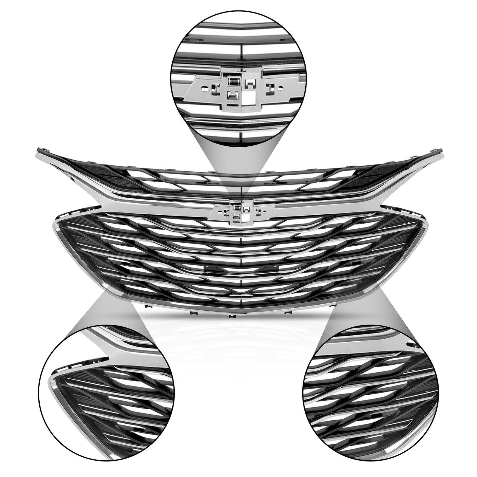 3PCS Front Upper Grille Lower Grill Chrome Molding For 2019-2023 Chevy Malibu