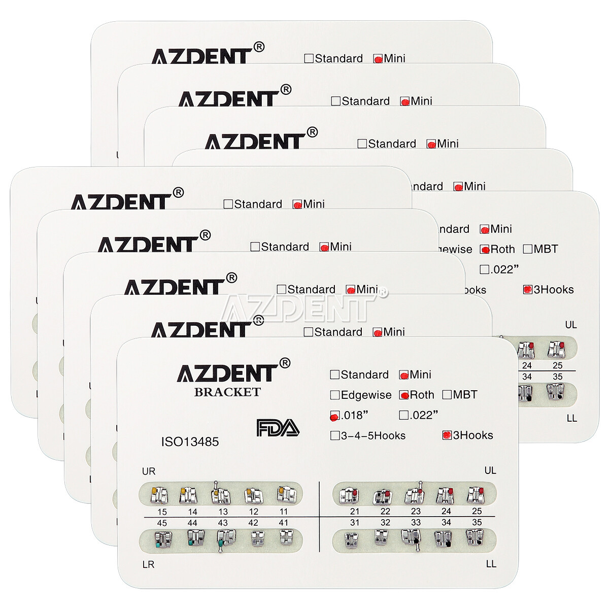 20 Packs AZDENT Dental Ortho Brace Brackets Mini/Standard MBT/Roth 022/018 Hooks