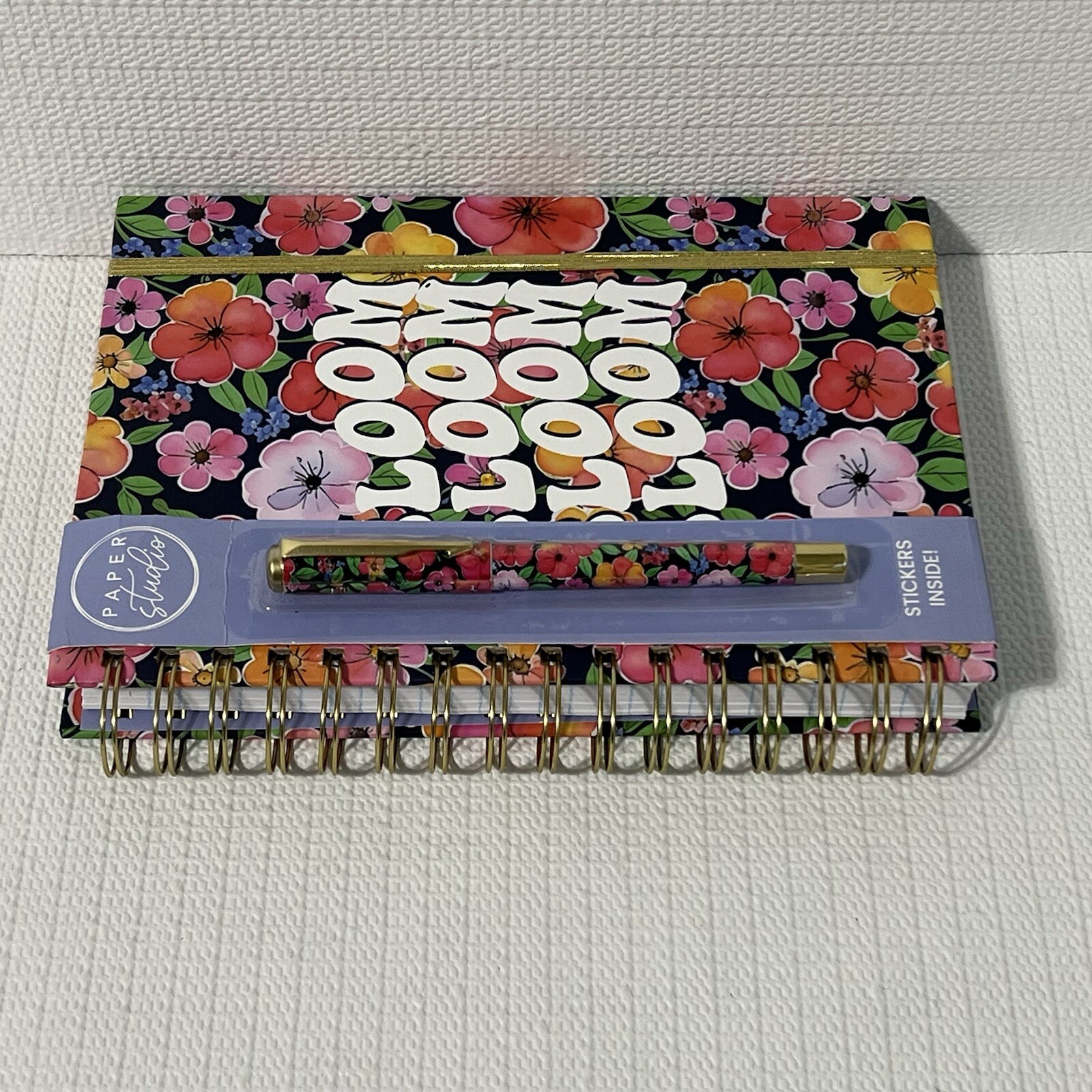 BLOOM Hardcover Spiral Notebook Journal Pen Sticker Set Colorful Lined Flowers