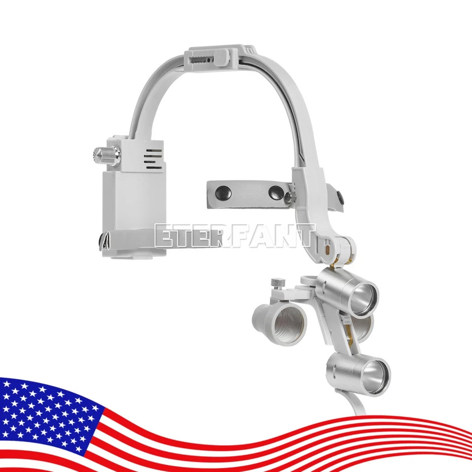 ETERFANT 3.5X Dental Headband Binocular Loupes 5W Dual LED Head Light 2Leds Blue