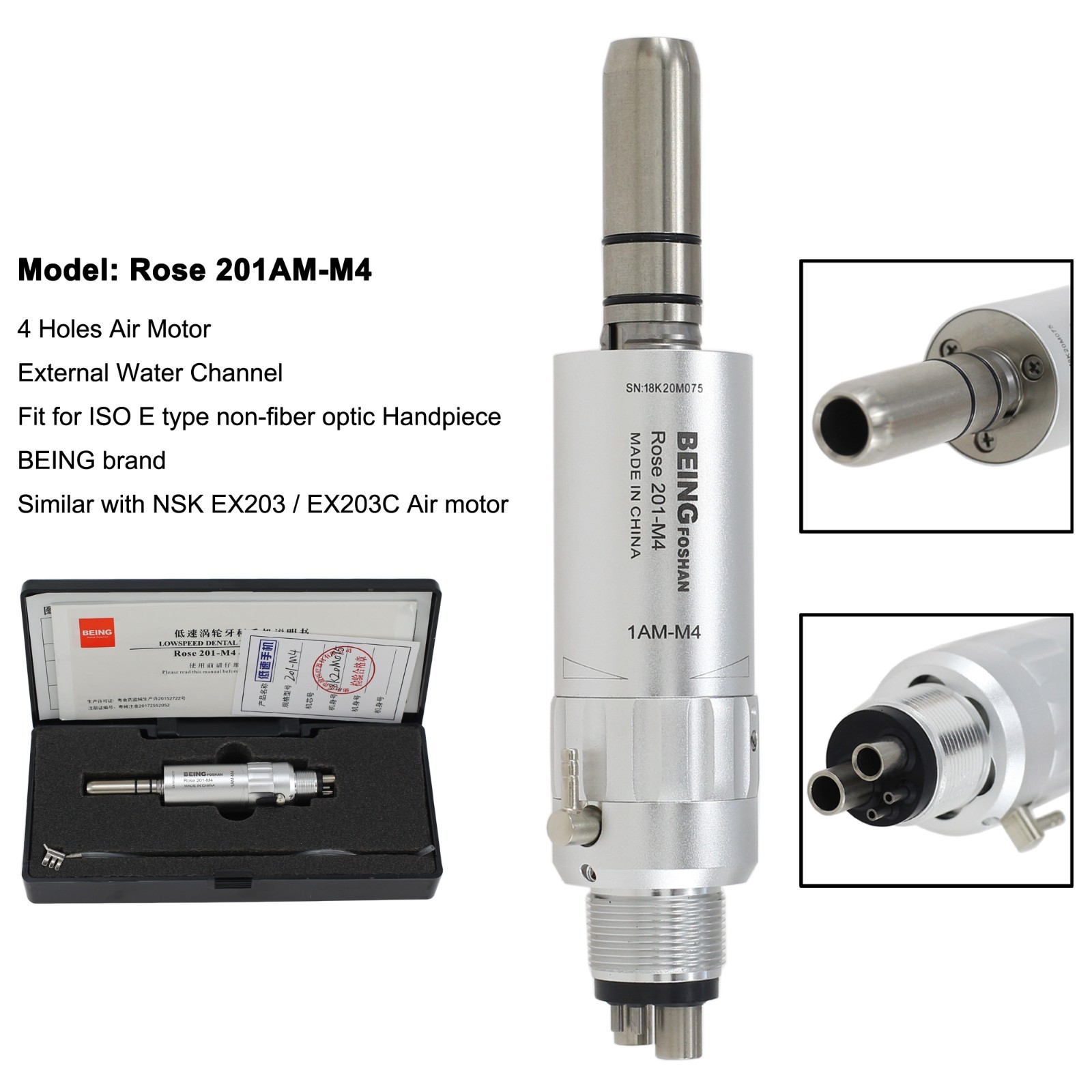 BEING Dental Contra Angle Straight Handpiece Air Motor 4 Hole Low Speed NSK KAVO