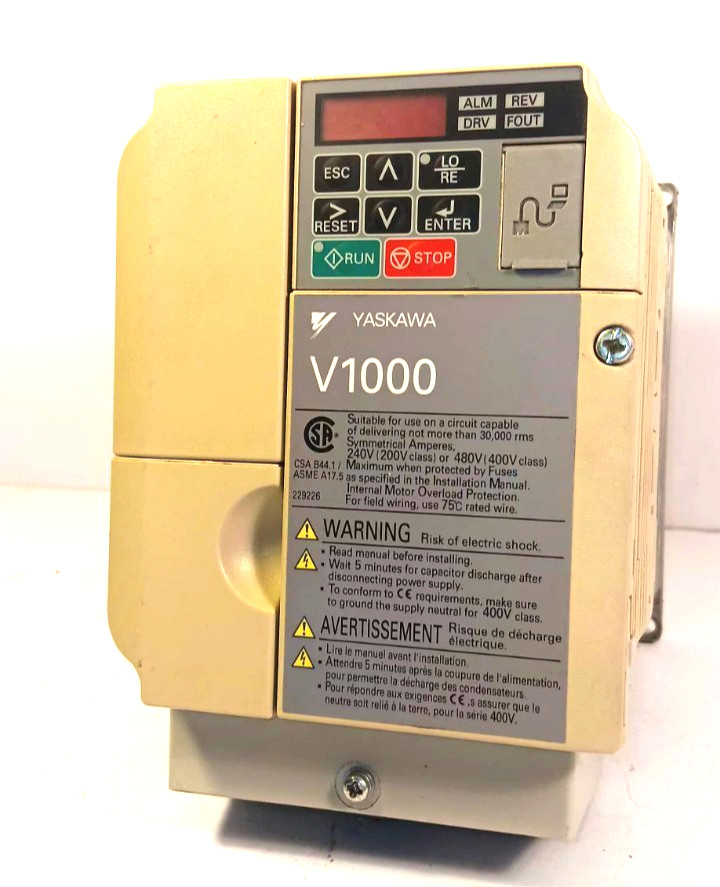 3 HP AC Drive Yaskawa V1000 CIMR-VU2A0010FAA REV. C, 200-240V 1-Phase Input