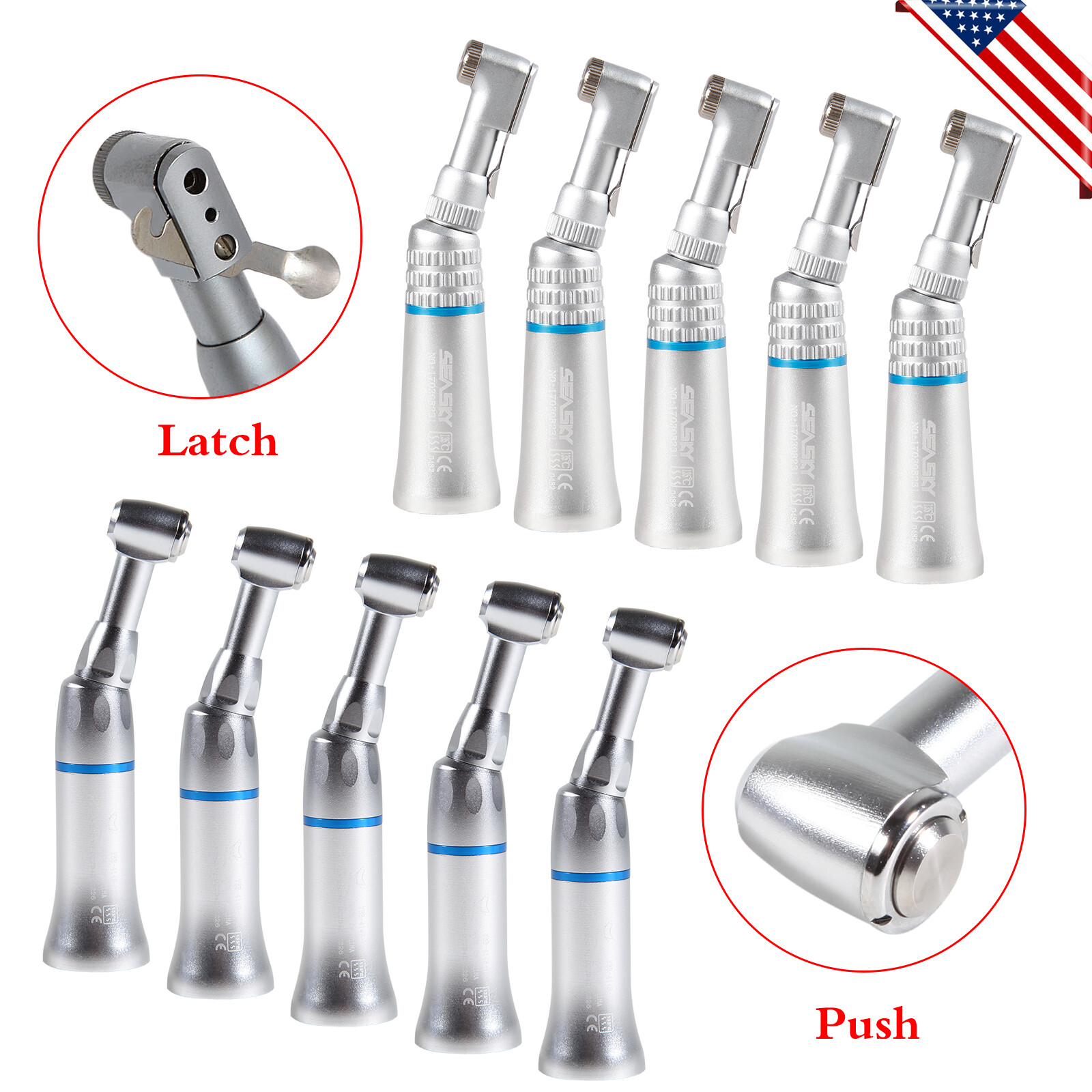 NSK Style Dental Push / Latch Head Contra Angle Handpiece Slow Low Speed EX203