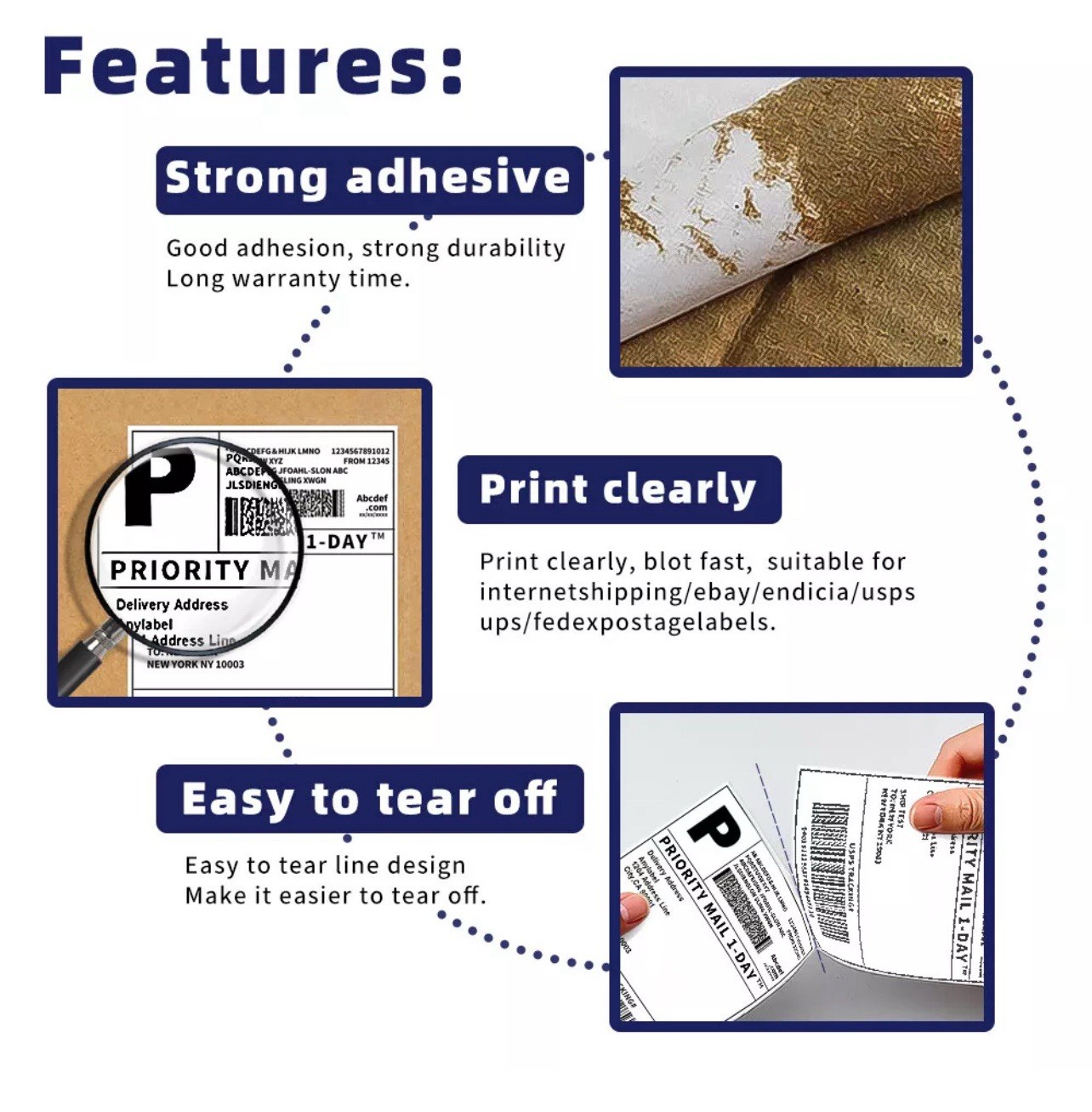4″x6″ Fanfold Direct Thermal Shipping Labels for Zebra and Rollo 500 PCS