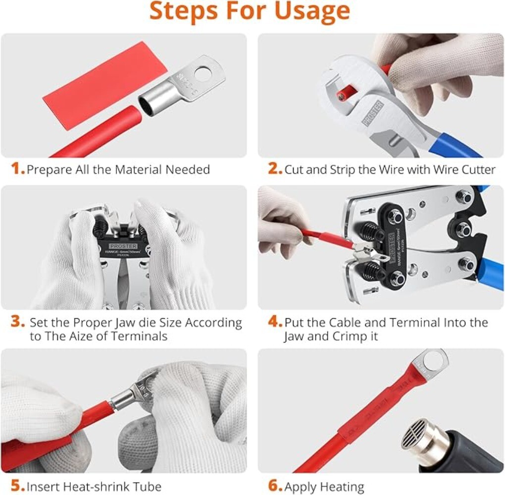 Heavy Duty Wire Lug Crimper Kit For Battery Cables And Copper Cable Terminals US