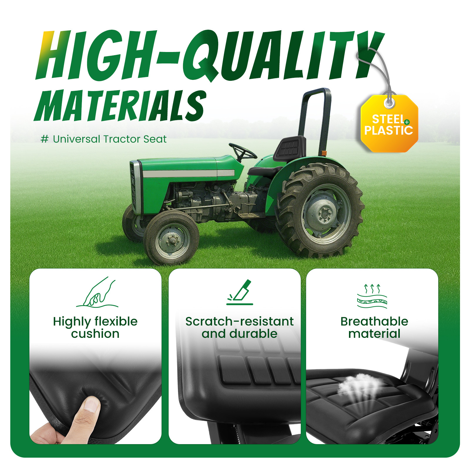 Black Universal Suspension Tractor Seat For John Deere Massey Ferguson Ford
