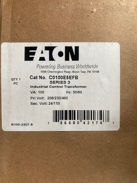 Cutler-Hammer Eaton C0100E5EFB Control Transformer 100VA P-208/230/460V S-24/115