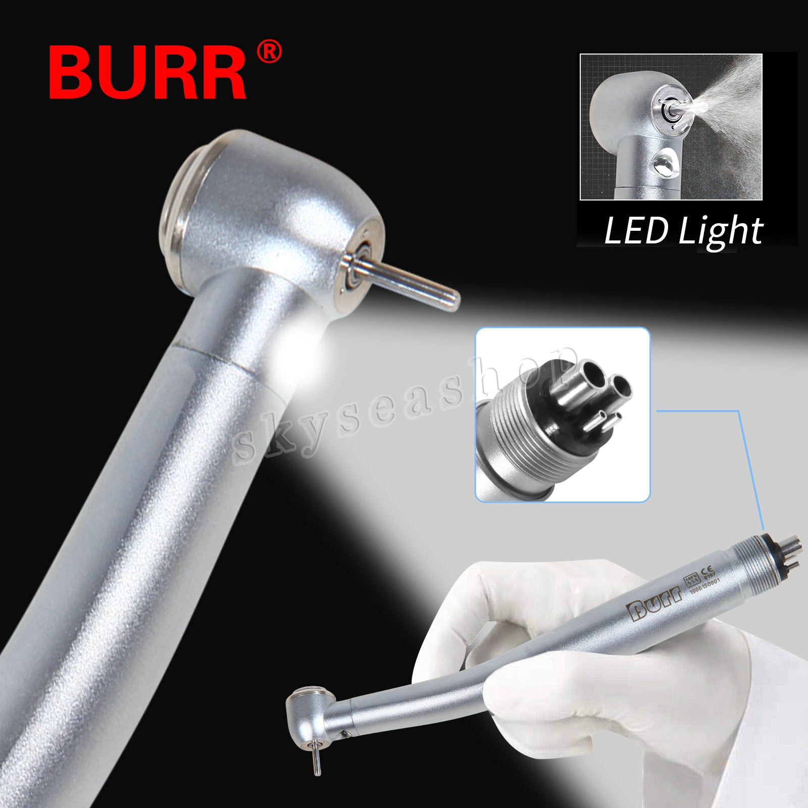 5 Packs Dental Fiber Optic High Speed Turbine LED Handpiece E-generator 4 Holes