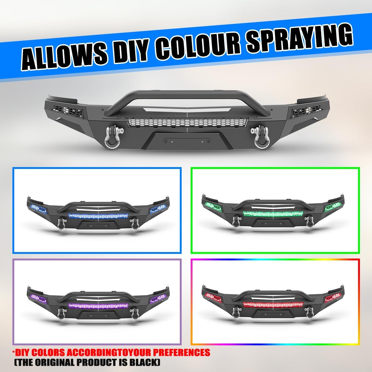 Modular Front Bumper 2007-2013 Silverado 1500 w/Winch Bull Bar D-Rings Paintable