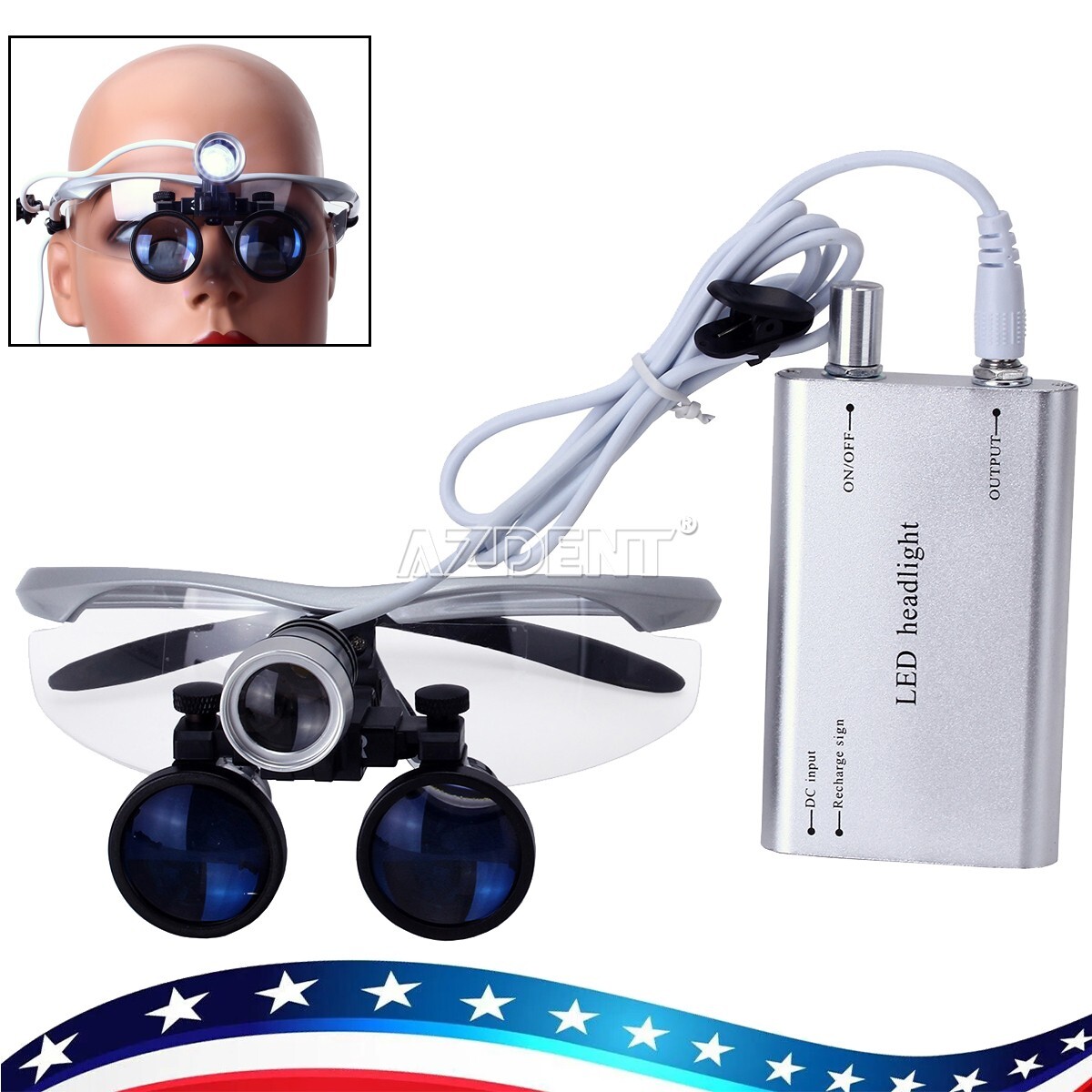 AZDENT Dental 3.5X Surgical Magnifier Binocular Loupes Medical & LED Head Light
