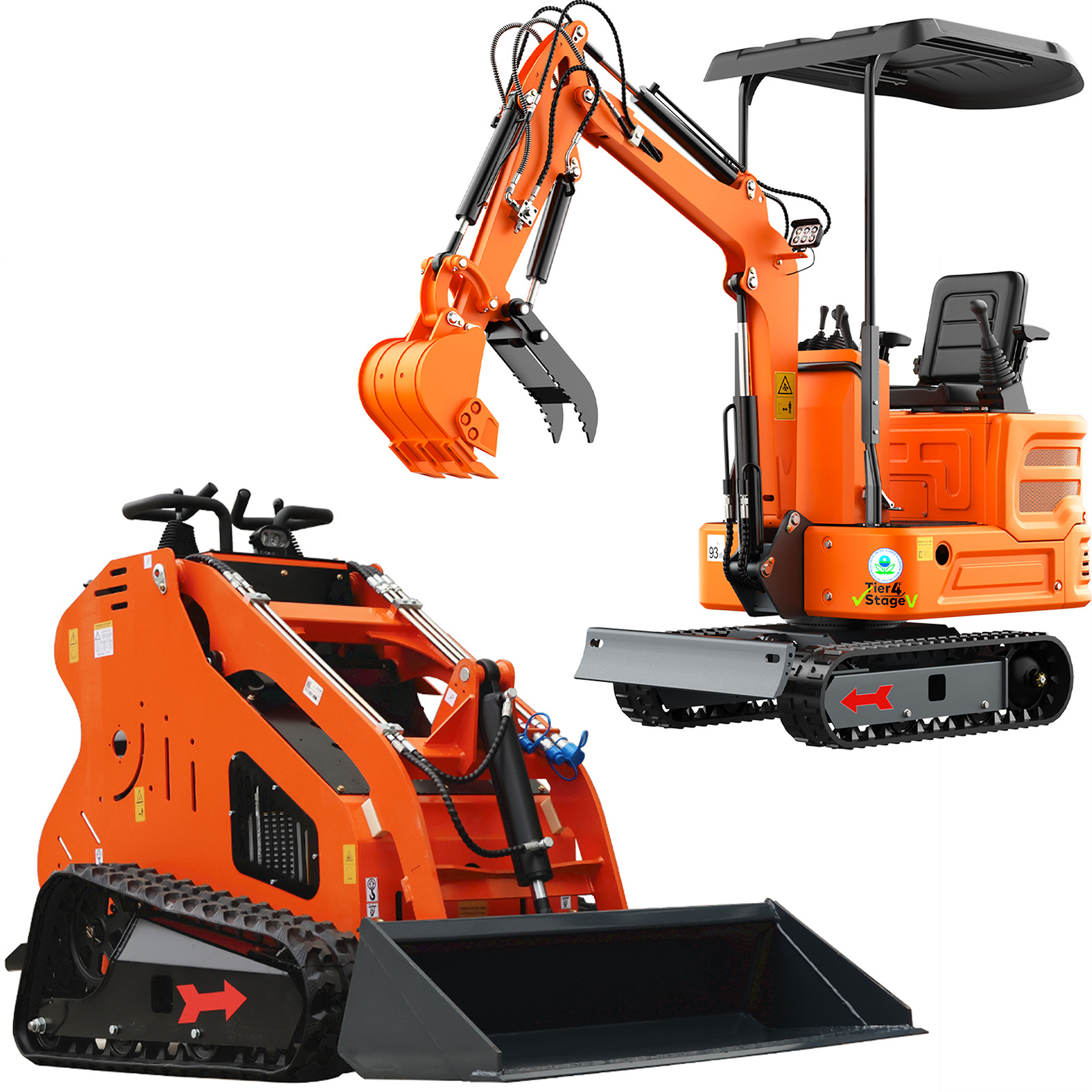 1 Ton Mini Excavator + Mini Skid Steer Loader 13.5HP B&S Gas EPA Free Shipping