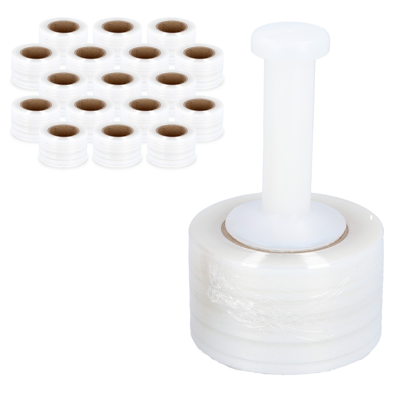 Mini Stretch Film Shrink Wrap, 18 Rolls, 3″x700′, 120 Gauge, with Plastic Handle