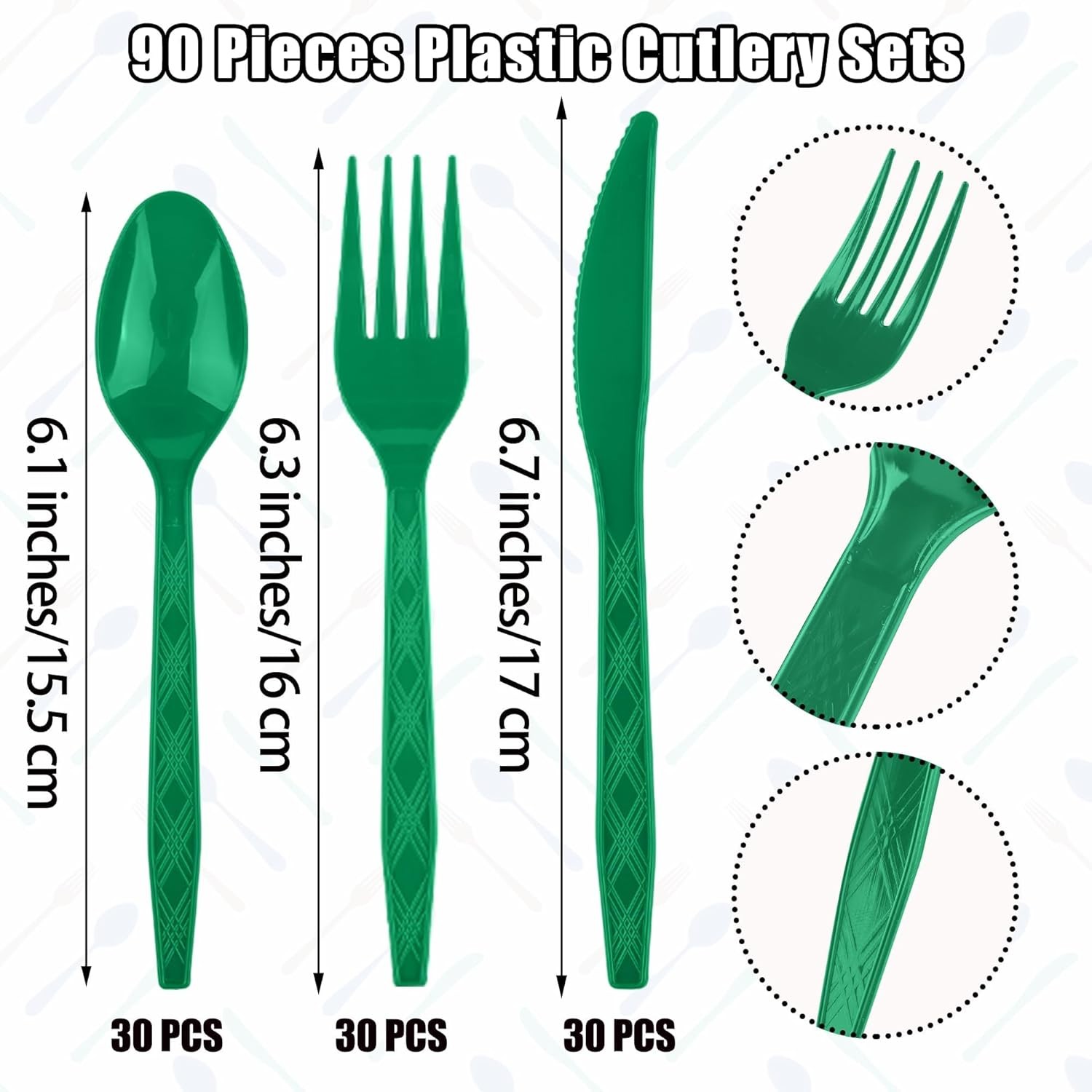 90 Pieces Dark Green Plastic Cutlery Set Disposable Plastic Utensils Heavy Duty