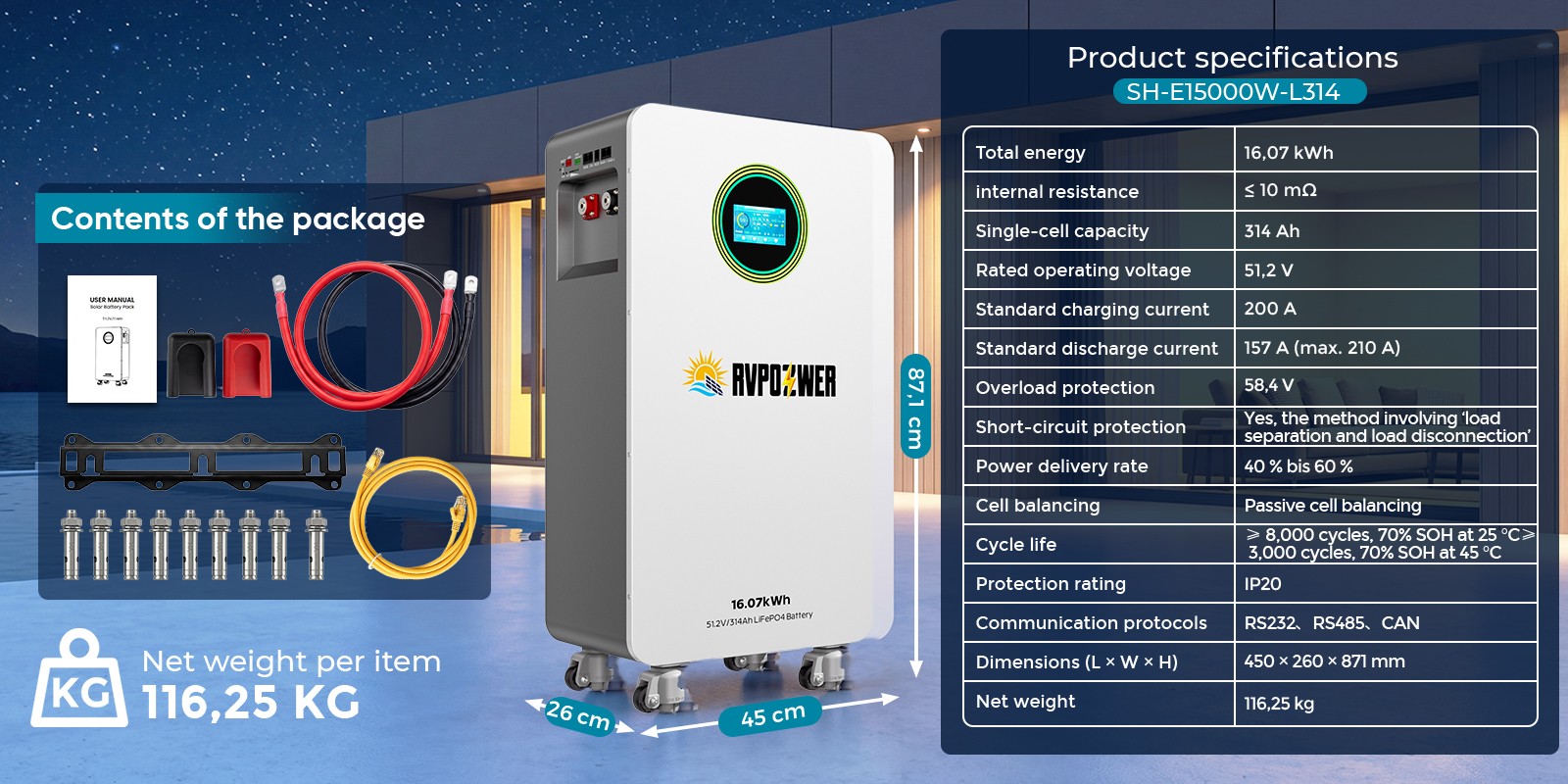 48V 314AH 16.07kWh Lithium Battery LiFePO4 Vertical Standing RV Solar Backup UPS