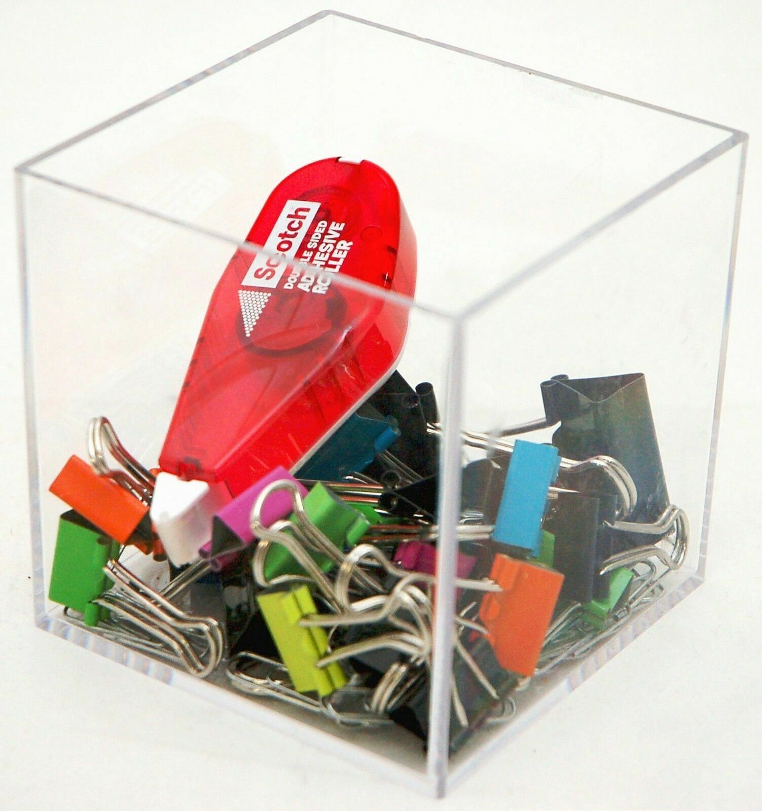 2 x Clear Plastic Cube Box 3.5″ Desk Organizer Pen Post-it Holder office display