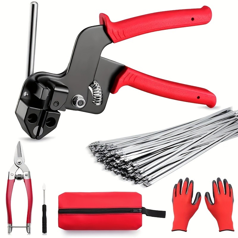 Heavy Duty 304 Stainless Steel Cable Tie Gun Kit-150pcs Metal Zip Ties(3 Sizes)