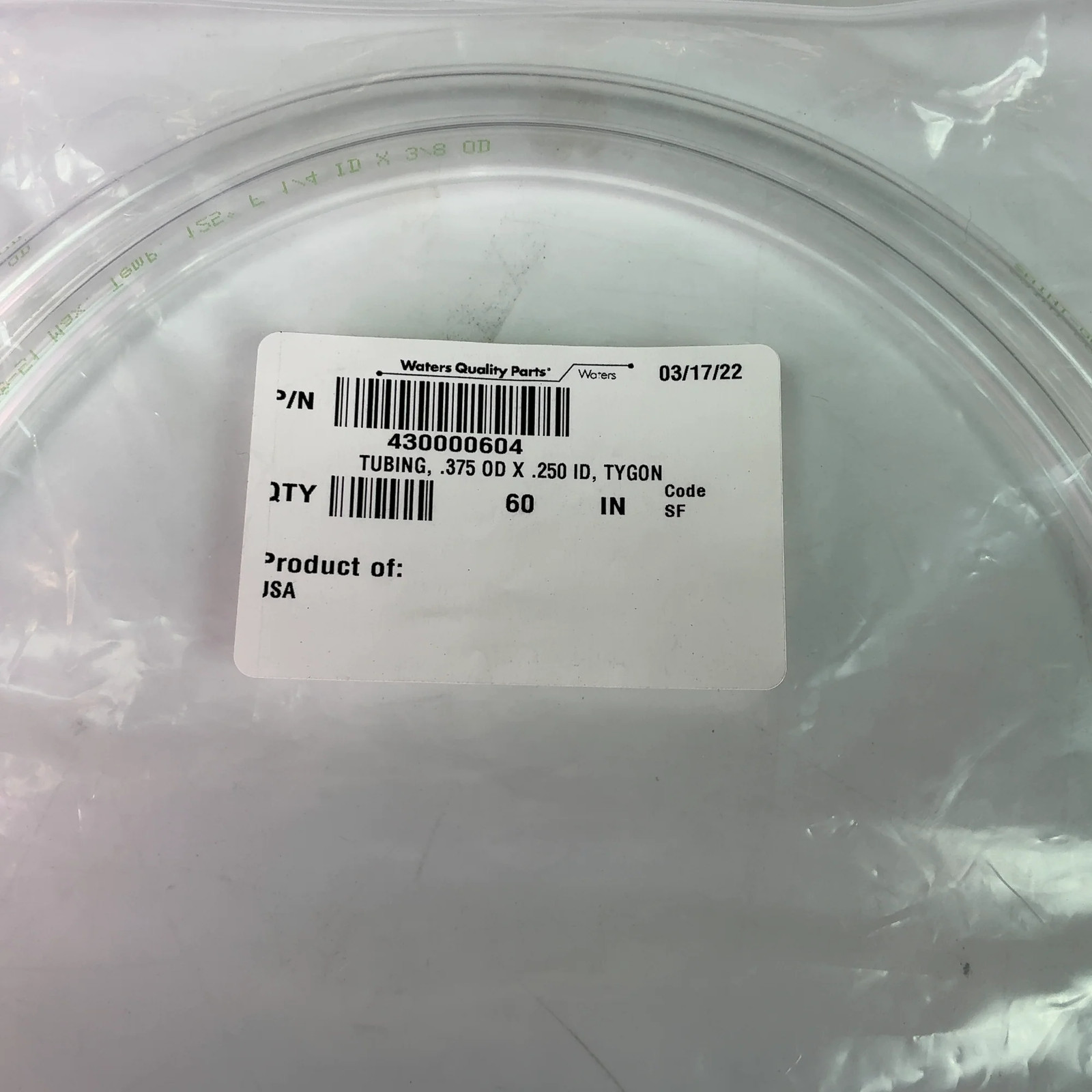 Waters Saint-Gobain 0.375” OD x 0.250” ID Clear 60″ Tygon Tubing 430000604 – 2ct