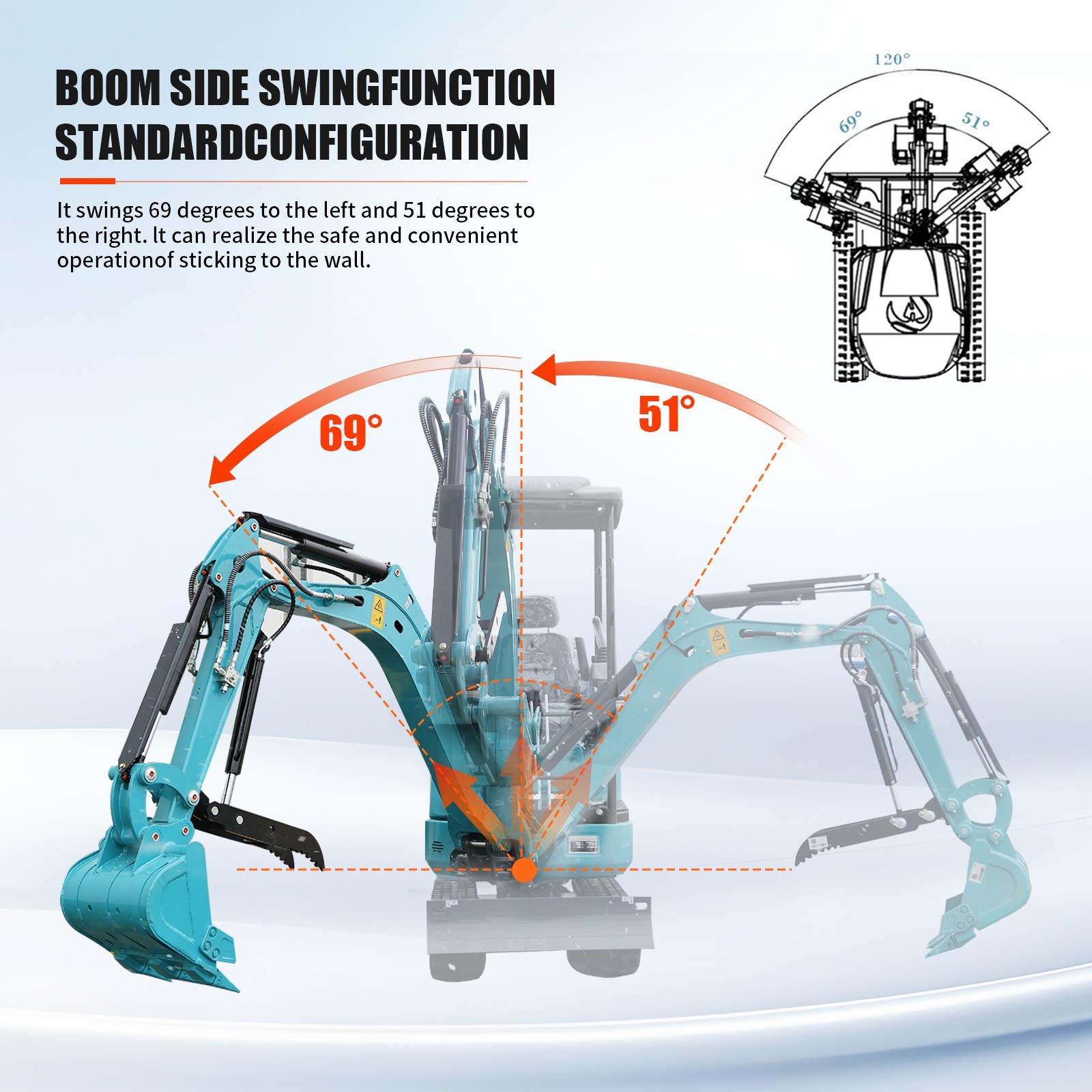 2.5Ton Mini Excavator Side Swing Digger Kubota D902 Diesel Engine+ 4 Attachments