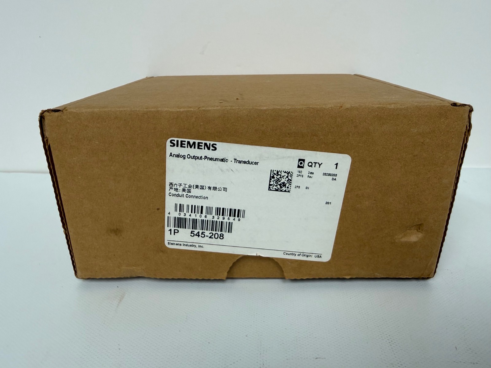 SIEMENS 545-208 ANALOG OUTPUT PNEUMATIC TRANSDUCER AO-P TRANSDUCER NEW