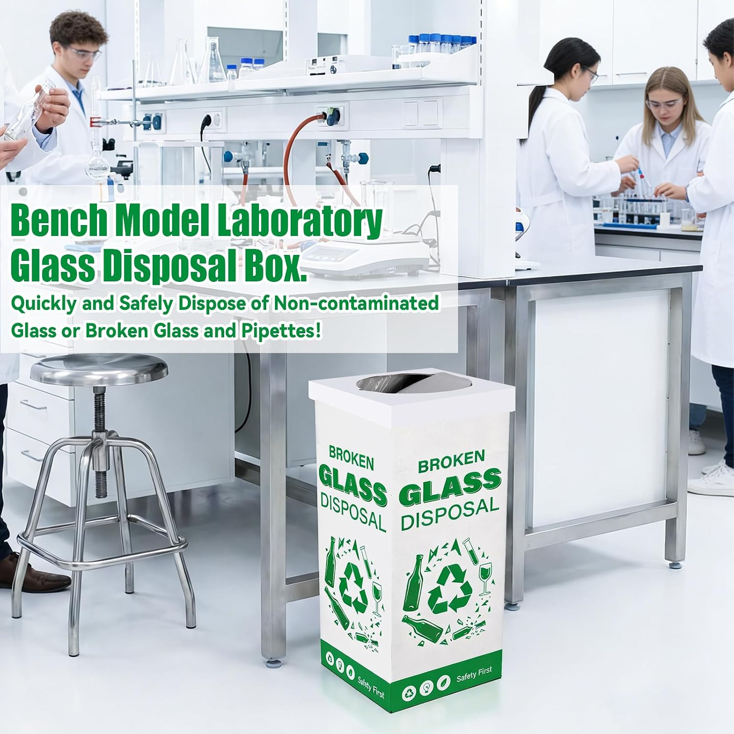6 Pack Cardboard Glass Disposal Boxes – 12x12x27 Inch Trash Bins for Labs