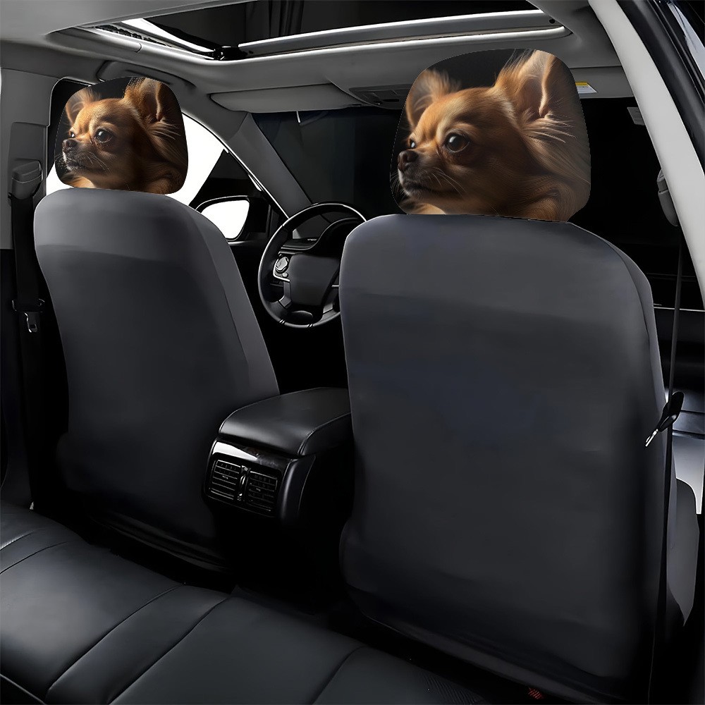 2pcs Cute Chihuahua Print Headrest Covers Interior Decor Accessory Personalize☋