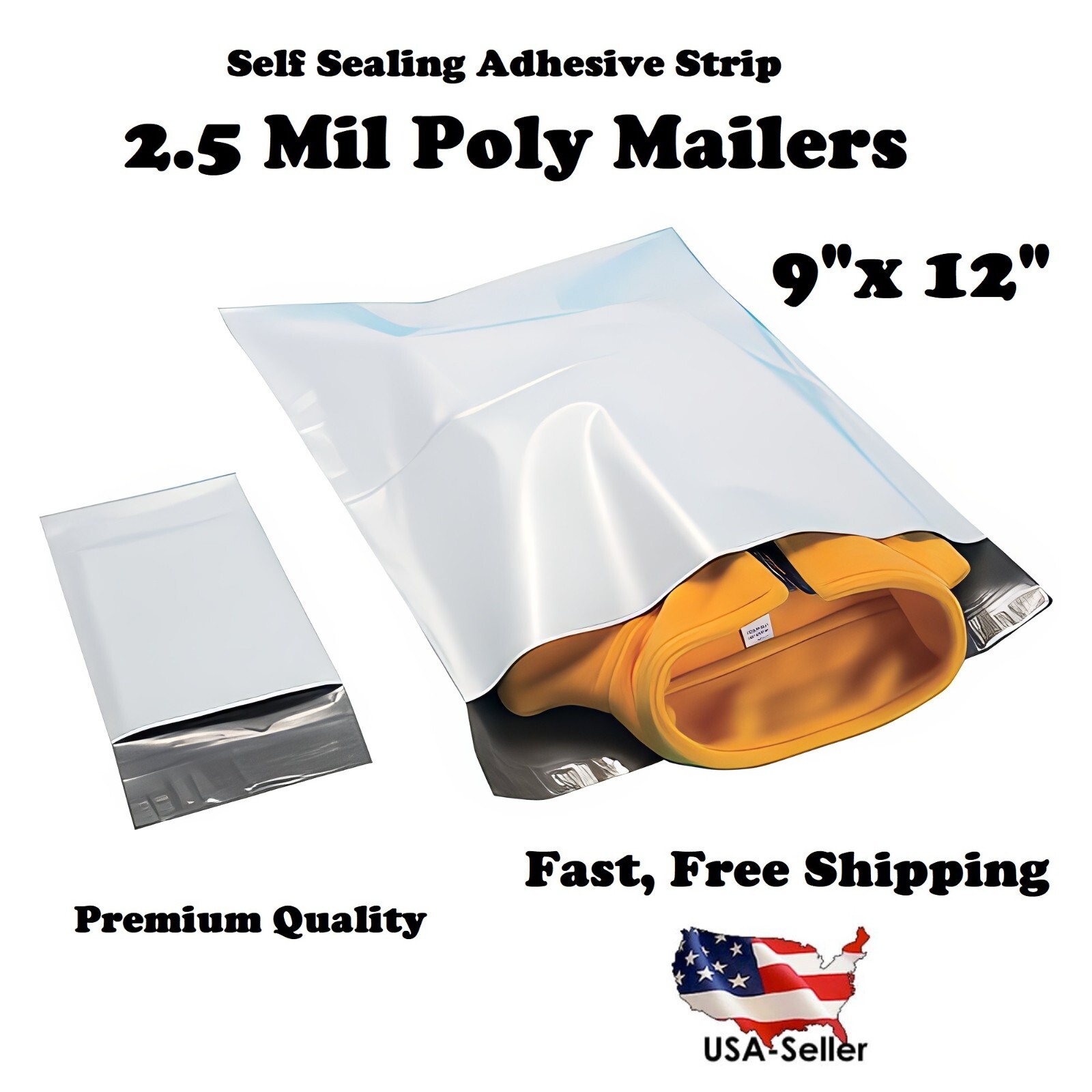 9″ x 12″ White Poly Mailers Plastic Shipping Bags 2.5 Mil White Mailer 9×12