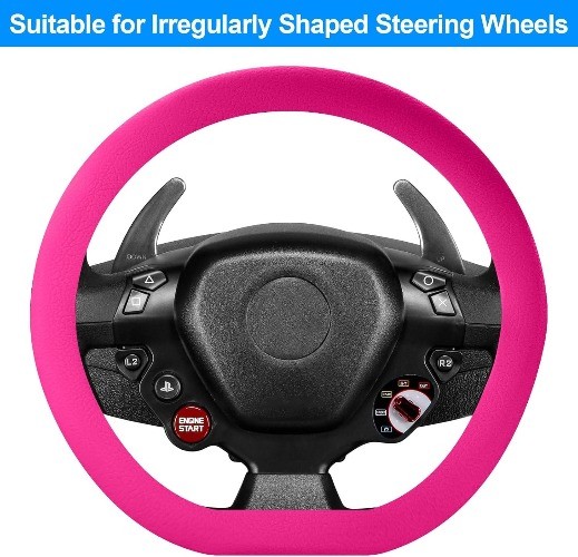 Hot Pink Car Steering Wheel Cover, Hot Pink Car Accessories Cute Soft Silicone L